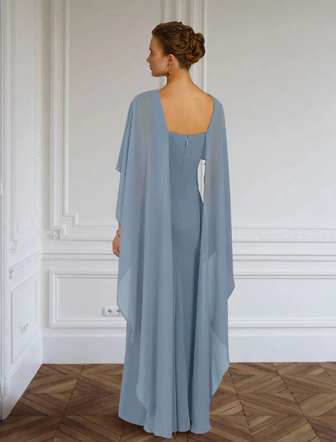 Wholesale Sheath / Column Mother of the Bride Dress Formal Wedding Guest Elegant Simple Jewel Neck Floor Length Chiffon Sleeveless with Side Draping Solid Color